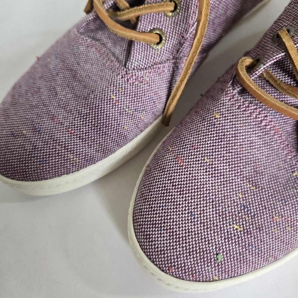 Sperry top sider pink colorful canvas leather strings like new sz 8 - Picture 2 of 6